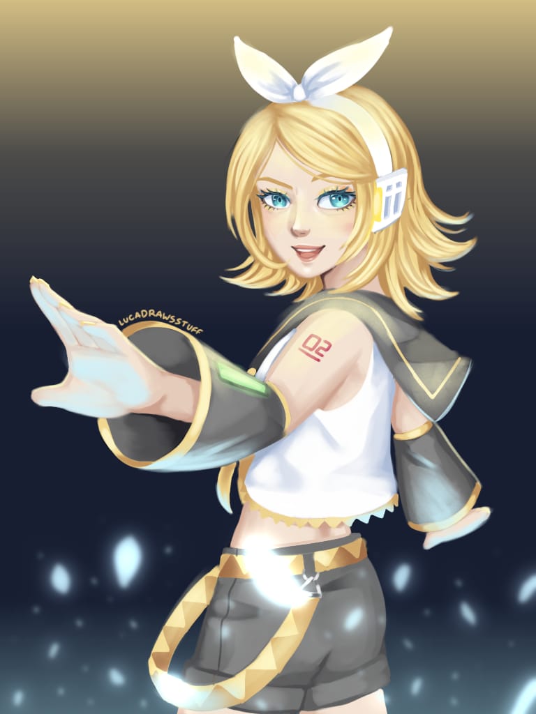 A digital drawing of a Vocaloid named Kagamine Rin